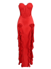 Load image into Gallery viewer, Raoul Strapless Lace Tulle Maxi Dress In Red
