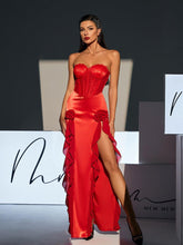 Load image into Gallery viewer, Raoul Strapless Lace Tulle Maxi Dress In Red
