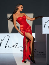 Load image into Gallery viewer, Raoul Strapless Lace Tulle Maxi Dress In Red

