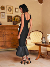 Load image into Gallery viewer, Reddy Plunge Neck Pearl Flower Midi Dress

