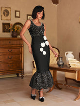 Load image into Gallery viewer, Reddy Plunge Neck Pearl Flower Midi Dress
