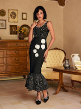 Load image into Gallery viewer, Reddy Plunge Neck Pearl Flower Midi Dress
