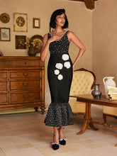 Load image into Gallery viewer, Reddy Plunge Neck Pearl Flower Midi Dress
