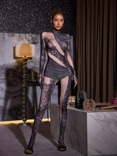 Load image into Gallery viewer, Reece Rhinestone Printed Gloves Jumpsuit
