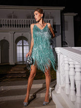 Load image into Gallery viewer, Reid Spaghetti Fringe Sequin Mini Dress

