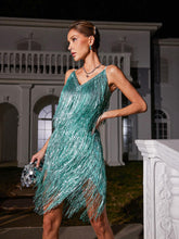 Load image into Gallery viewer, Reid Spaghetti Fringe Sequin Mini Dress
