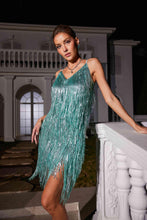 Load image into Gallery viewer, Reid Spaghetti Fringe Sequin Mini Dress
