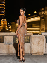 Load image into Gallery viewer, Reinel Pearl Embellished Mesh Dress In Brown
