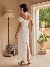 Load image into Gallery viewer, Rekha Off Shoulder Flower Draped Maxi Dress
