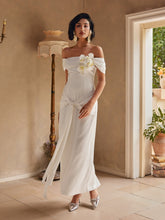 Load image into Gallery viewer, Rekha Off Shoulder Flower Draped Maxi Dress
