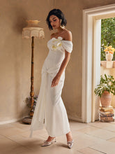 Load image into Gallery viewer, Rekha Off Shoulder Flower Draped Maxi Dress

