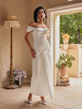 Load image into Gallery viewer, Rekha Off Shoulder Flower Draped Maxi Dress
