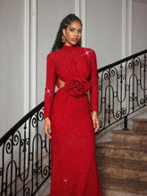 Load image into Gallery viewer, Renwick Long Sleeve Glitter Flower Cutout Dress
