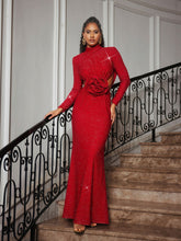 Load image into Gallery viewer, Renwick Long Sleeve Glitter Flower Cutout Dress
