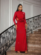 Load image into Gallery viewer, Renwick Long Sleeve Glitter Flower Cutout Dress
