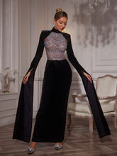 Load image into Gallery viewer, Reon Patchwork Rhinestone Velvet Maxi Dress

