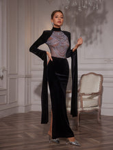 Load image into Gallery viewer, Reon Patchwork Rhinestone Velvet Maxi Dress
