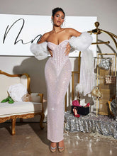 Load image into Gallery viewer, Roanya Strapless Rhinestone Corset Maxi Dress
