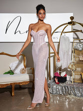 Load image into Gallery viewer, Roanya Strapless Rhinestone Corset Maxi Dress
