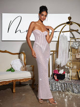 Load image into Gallery viewer, Roanya Strapless Rhinestone Corset Maxi Dress
