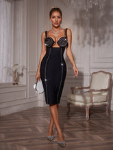 Load image into Gallery viewer, Rokuro Spaghetti Crystal Flower Midi Dress
