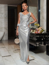 Load image into Gallery viewer, Roneve Pearl Backless Flower Sequin Maxi Dress
