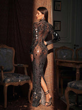 Load image into Gallery viewer, Rosina Long Sleeve Acrylic Mesh Maxi Dress
