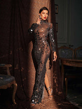 Load image into Gallery viewer, Rosina Long Sleeve Acrylic Mesh Maxi Dress
