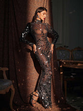 Load image into Gallery viewer, Rosina Long Sleeve Acrylic Mesh Maxi Dress
