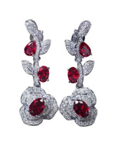 Load image into Gallery viewer, Rote Crystal Flower Drop Earrings
