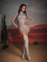 Load image into Gallery viewer, Ruben Long Sleeve Embellished Mesh Mini Dress
