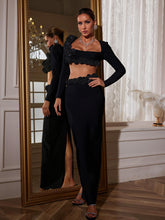 Load image into Gallery viewer, Rufus Flower Bandage Skirt Set In Black
