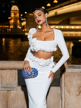 Load image into Gallery viewer, Rufus Flower Bandage Skirt Set In White
