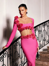 Load image into Gallery viewer, Rufus Flower Bandage Skirt Set In Hot Pink
