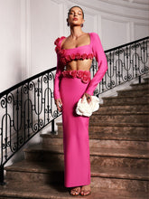 Load image into Gallery viewer, Rufus Flower Bandage Skirt Set In Hot Pink
