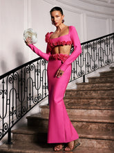 Load image into Gallery viewer, Rufus Flower Bandage Skirt Set In Hot Pink
