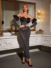Load image into Gallery viewer, Rusty Strapless Flower Rhinestone Maxi Dress With Gloves
