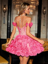 Load image into Gallery viewer, Saathvik Off Shoulder Flower Mini Dress
