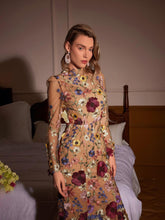 Load image into Gallery viewer, Saige Long Sleeve Mesh Flower Mermaid Dress In Blush
