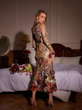 Load image into Gallery viewer, Saige Long Sleeve Mesh Flower Mermaid Dress In Blush
