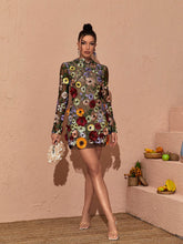 Load image into Gallery viewer, Saige Long Sleeve Mesh Flower Mini Dress In Black
