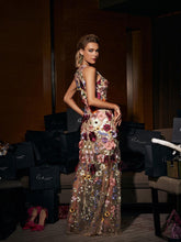 Load image into Gallery viewer, Saige Sleeveless Mesh Flower Maxi Dress In Blush
