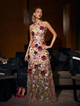 Load image into Gallery viewer, Saige Sleeveless Mesh Flower Maxi Dress In Blush
