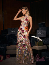 Load image into Gallery viewer, Saige Sleeveless Mesh Flower Maxi Dress In Blush
