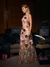 Load image into Gallery viewer, Saige Sleeveless Mesh Flower Maxi Dress In Blush
