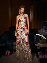 Load image into Gallery viewer, Saige Sleeveless Mesh Flower Maxi Dress In Blush

