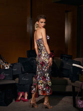 Load image into Gallery viewer, Saige Strapless Mesh Flower Midi Dress In Black
