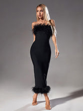 Load image into Gallery viewer, Salome Strapless Feather Trimmed Bandage Dress In Black
