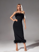 Load image into Gallery viewer, Salome Strapless Feather Trimmed Bandage Dress In Black
