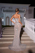 Load image into Gallery viewer, Sean Strapless Rhinestone Mesh Maxi Dress
